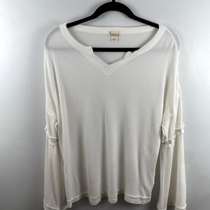 baea Womens Thermal Sweater White XL Polyester Blend Stretch Ruffle Bell Sleeves